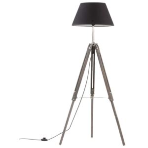 Lampa na statíve sivá a čierna 141 cm teakový masív