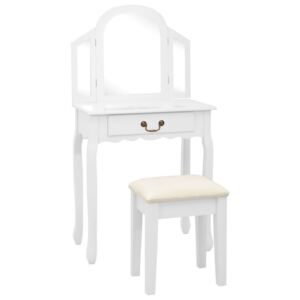 Toaletný stolík so stoličkou biely 65x36x128 cm drevo paulovnie MDF