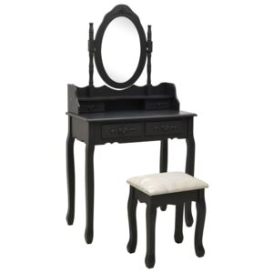 Toaletný stolík so stoličkou, čierny 75x69x140 cm, paulovnia