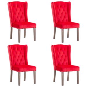 Jedálenské stoličky 4 ks červené zamatové