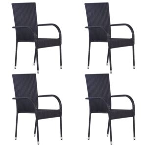 Stohovateľné vonkajšie stoličky 4 ks polyratan čierne