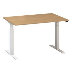 Výškovo nastaviteľný kancelársky stôl Alfa Up s bielym podnožím, 120 x 80 x 61,5-127,5 cm, dezén divoká hruška
