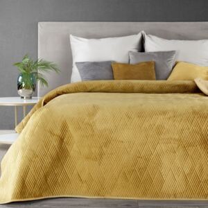 Krásny žltý prehoz na posteľ s motívom geometrických tvarov