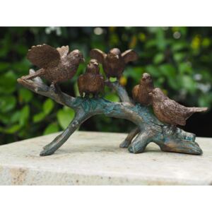 Záhradná bronzová dekorácia, vtáčiky na konáriku, 19x19x29 cm
