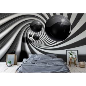 Fototapeta - 3D Swirl Tunnel Black Balls Vliesová tapeta - 206x275 cm