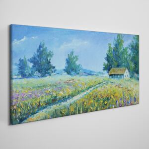 Obraz na plátně Obraz na plátně Krajina krajina kvety chata