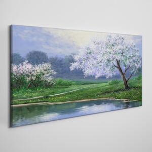 Obraz na plátně Obraz na plátně Lake stromy kvety