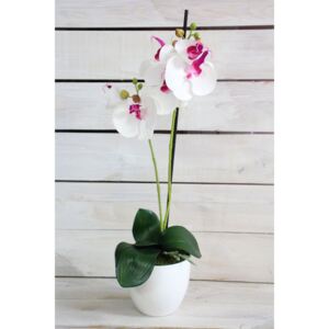 Umelá orchidea v črepníku - bielo-fialová (v. 51,5 cm)