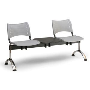 Plastová lavice do čakární VISIO, 2-sedadlo + stolík, sivá, chrómované nohy