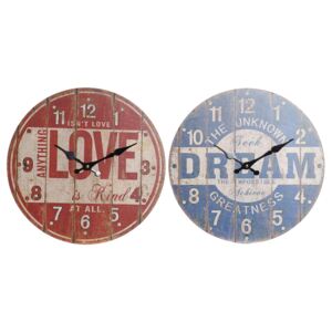 Nástenné vintage hodiny "love or dream", drevo 34x4x34cm, 2 varianty (RE-175349 WALL CLOCK WOOD 34X4X34 VINTAGE 2 MOD.)