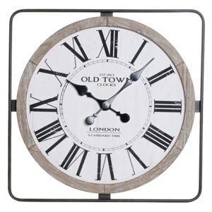 Nástenné vintage hodiny drevo mdf v kovovom ráme, biele, 60x4,5x60cm (RE-176479 WALL CLOCK METAL MDF 60X4,5X60 WHITE)