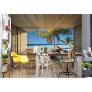 GLIX Fototapeta - Tropical Beach 3D Modern Window View Vliesová tapeta - 208x146 cm