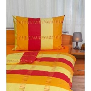 Kvalitex Klasické posteľné bavlnené obliečky Pruhy červenožlté 140x200, 70x90cm