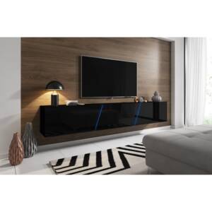 TV stolík/skrinka Slant 240 (čierna matná + čierny lesk) (s osvetlením). Vlastná spoľahlivá doprava až k Vám domov