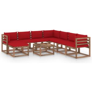 9-dielna záhradná sedacia súprava s podložkami červená