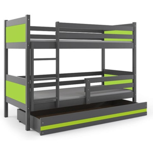 Poschodová posteľ BALI+UP + matrace + rošt ZADARMO, 190x80 cm, grafit, zelená