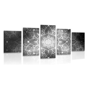 5-dielny obraz Mandala s galaktickým pozadím v čiernobielom prevedení