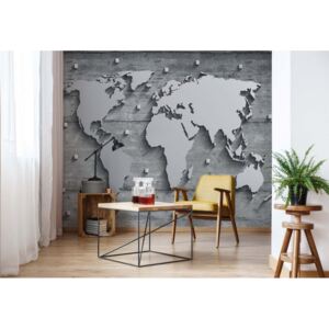 Fototapeta - Modern 3D World Map Concrete Texture Vliesová tapeta - 312x219 cm