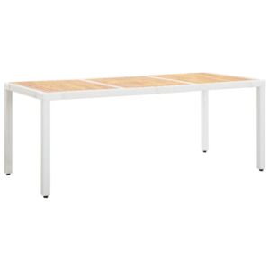 Záhradný stôl, biely 190x90x75 cm, polyratan a akáciový masív