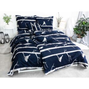 MK Lůžkoviny.cz 8-dielna súprava obliečok na 2 postele Vtáčiky modré – s plachtou 220 × 230 cm
