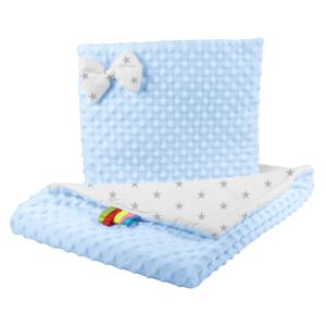 Detská deka + vankúš Minky Farba: modrá-hviezdičky