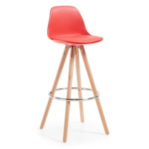 Červená barová stolička s drevenou podnožou La Forma Stag