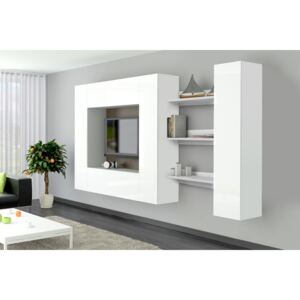 Obývacia stena modulárna Combo, varianta 32 Biela/ Biely lesk