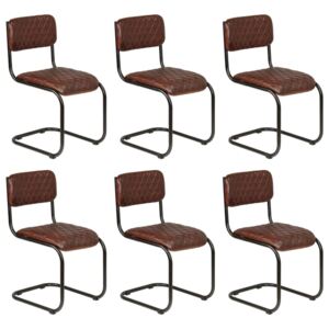 Jedálenské stoličky 6 ks, hnedé, pravá koža