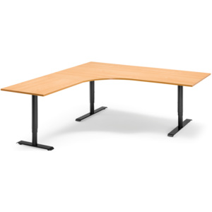 Výškovo nastaviteľný stôl Adeptus, ľavý, 2000x1800 mm, laminát buk/čierna