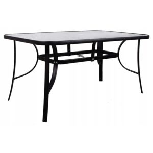 Záhradný stôl 150cm: kov + sklo, čierny