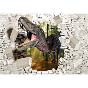 Fototapeta, Tapeta 3D Dinosaur Bursting Through Brick Wall, (254 x 184 cm)