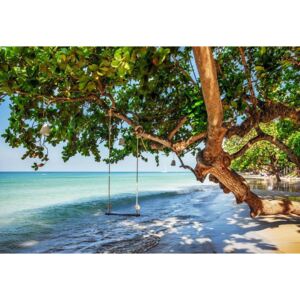 Fototapeta, Tapeta Tropical Island Beach Swing, (254 x 184 cm)