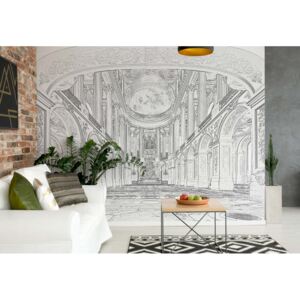 GLIX Fototapeta - White And Grey Line Drawing Architecture Vliesová tapeta - 520x318 cm