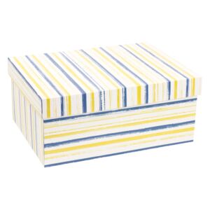Darčeková krabica s vekom 350x250x200 mm, VZOR - PRUHY modrá/žltá