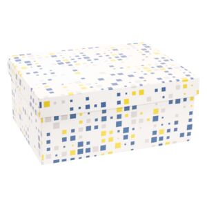 Darčeková krabica s vekom 350x250x200 mm, VZOR - KOCKY modrá/žltá