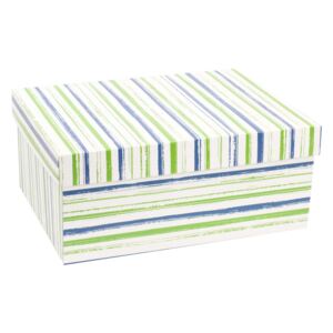 Darčeková krabica s vekom 350x250x200 mm, VZOR - PRUHY zelená/modrá