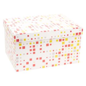 Darčeková krabica s vekom 350x250x150 mm, VZOR - KOCKY koralová/žltá