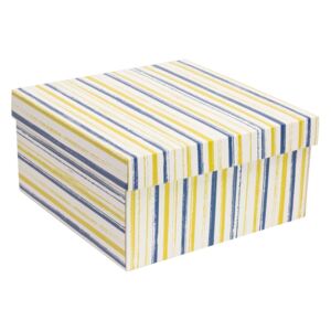 Darčeková krabica s vekom 300x300x150 mm, VZOR - PRUHY modrá/žltá