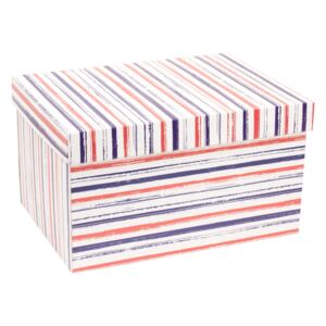 Darčeková krabica s vekom 350x250x150 mm, VZOR - PRUHY fialová/koralová