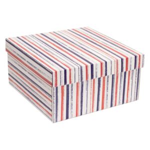 Darčeková krabica s vekom 300x300x150 mm, VZOR - PRUHY fialová/koralová