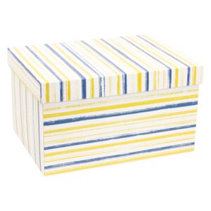 Darčeková krabica s vekom 350x250x150 mm, VZOR - PRUHY modrá/žltá
