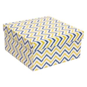 Darčeková krabica s vekom 300x300x150 mm, VZOR - CIK CAK modrá/žltá