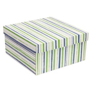 Darčeková krabica s vekom 300x300x150 mm, VZOR - PRUHY zelená/modrá