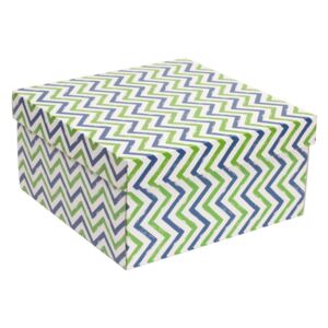 Darčeková krabica s vekom 300x300x150 mm, VZOR - CIK CAK zelená/modrá