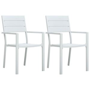 Záhradné stoličky 2 ks, biele, HDPE, drevený vzhľad