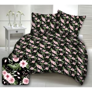 Zdravsi-spanok Posteľná obliečka Ružové kvety na čiernom 140x200/70x90cm