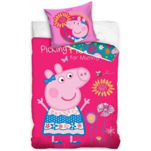 TipTrade (CZ) · Detské / dievčenské posteľné obliečky Prasiatko Peppa a kvety pre mamičku - 100% bavlna - 70 x 90 cm + 140 x 200 cm