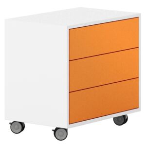 Pojazdná skrinka s 3 zásuvkami White LAYERS, oranžové zásuvky