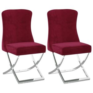 Jedálenské stoličky 2 ks vínovo-červené 53x52x98 cm zamat a nehrdzavejúca oceľ