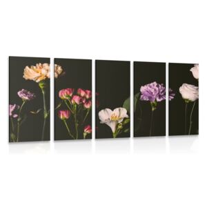 5-dielny obraz elegantné kvety na tmavom pozadí